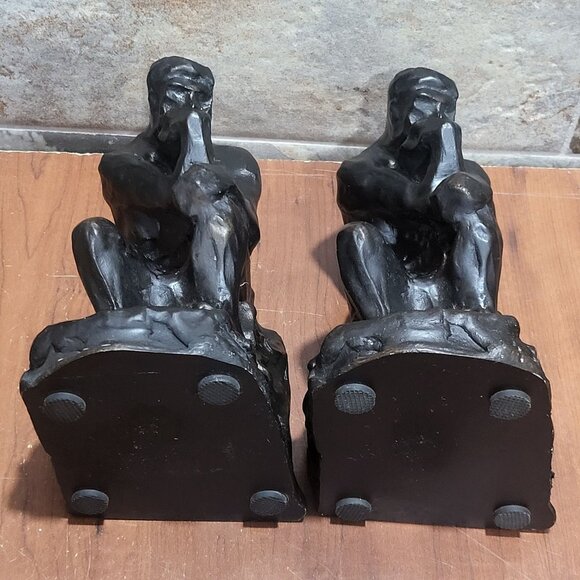 Vintage Bronze The Thinker Sculpture Bookend Set of 2 - Picture 12 of 13